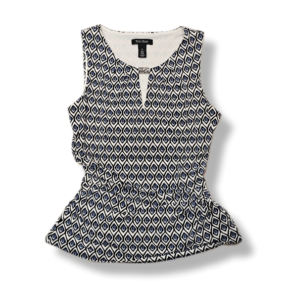 WHBM | Keyhole Front Sleeveless Ruched Pattern Blouse - Size M - Picture 2 of 6